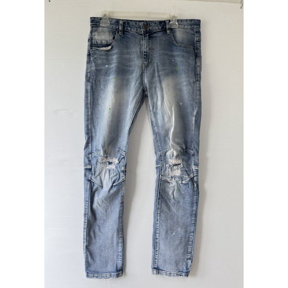 Kloud 9 Men's 34x32 Light Blue Distressed Slim Jeans Stretch Denim